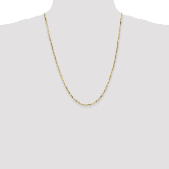 2.2mm, 10k Yellow Gold, Solid Concave Figaro Chain Necklace, 24 Inch - Picture 2 of 8